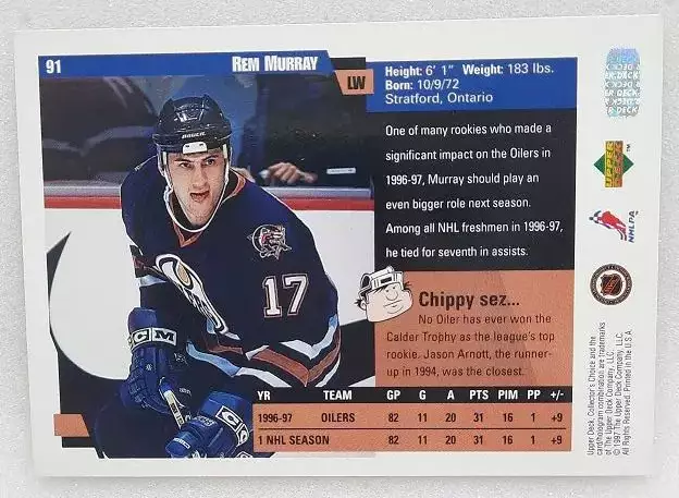 НХЛ Рем Мюррей Эдмонтон Ойлерз № 91 1