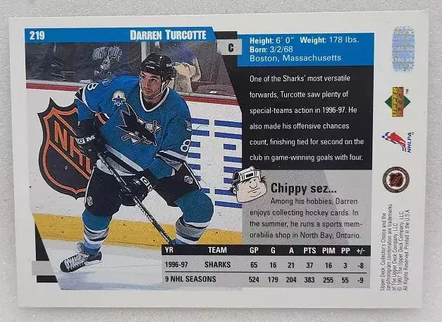 НХЛ Даррен Теркотт Сан-Хосе Шаркс № 219 1