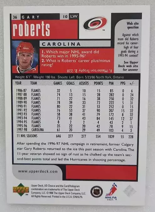 НХЛ Гари Робертс Каролина Харрикейнз № 36 1