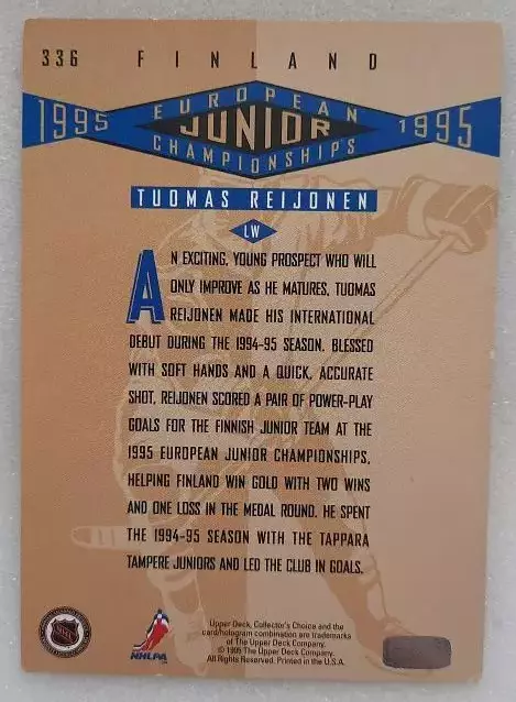 НХЛ Туомас Рейонен Финляндия № 336 1