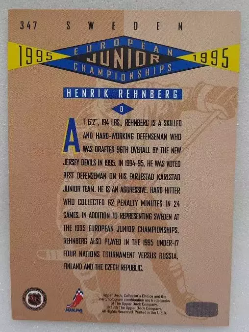 НХЛ Хенрик Ренберг Швеция № 347 1