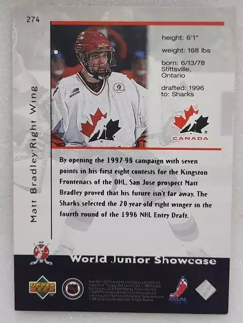 НХЛ Мэтт Брэдли Канада № 274 1