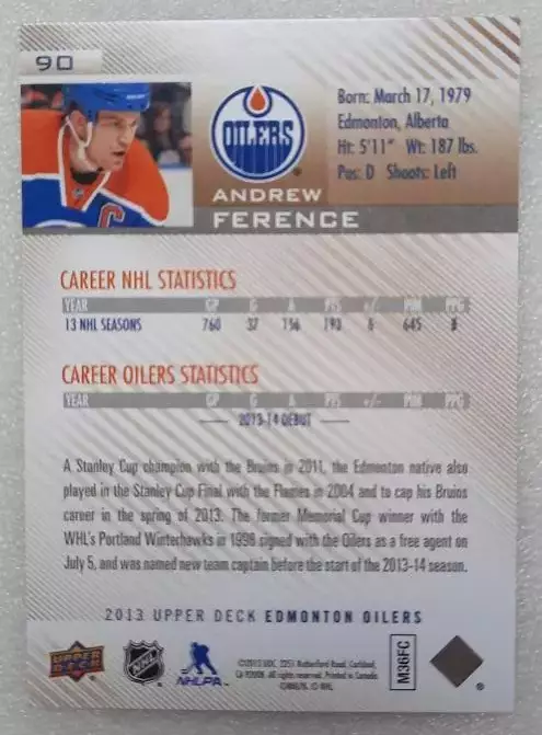 НХЛ Эндрю Ференс Эдмонтон Ойлерз № 90 1