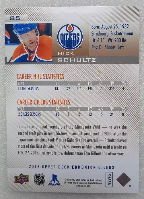 НХЛ Ник Шульц Эдмонтон Ойлерз № 85 1