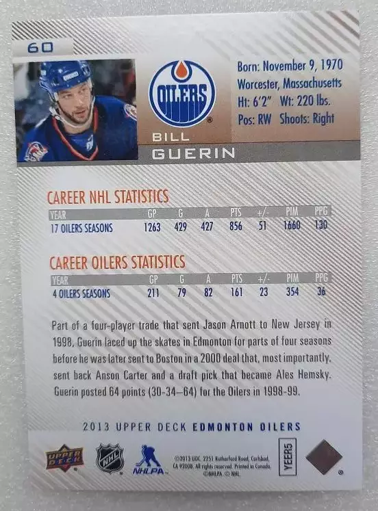 НХЛ Билл Герин Эдмонтон Ойлерз № 60 1