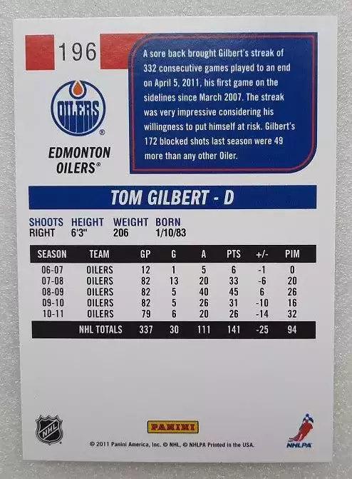НХЛ Том Гилберт Эдмонтон Ойлерз № 196 1