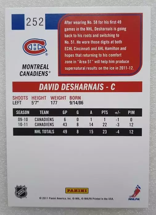 НХЛ Давид Деарне Монреаль Канадиенс Локомотив Ярославль Авангард Омск № 252 1