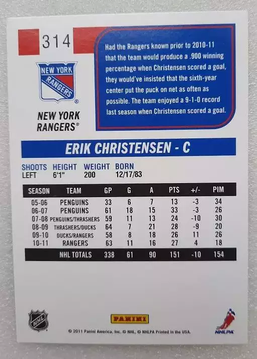 НХЛ Эрик Кристенсен Нью-Йорк Рейнджерс № 314 1