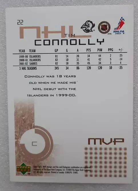 НХЛ Тим Коннолли Баффало Сейбрз № 22 1