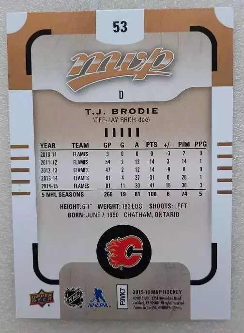 НХЛ Ти Джей Броди Калгари Флэймз № 53 1