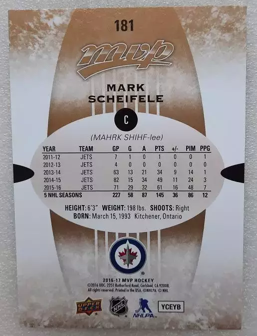НХЛ Марк Шейфеле Виннипег Джетс № 181 1