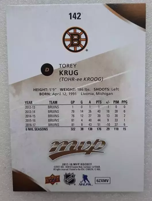 НХЛ Тори Круг Бостон Брюинз № 142 1