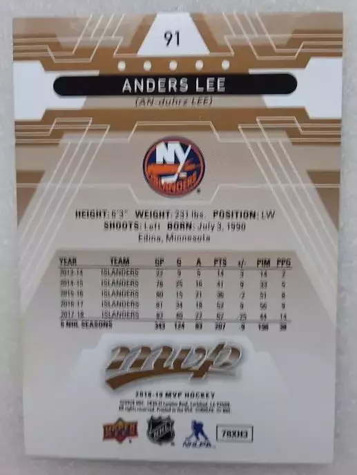 НХЛ Андерс Ли Нью-Йорк Айлендерс № 91 1