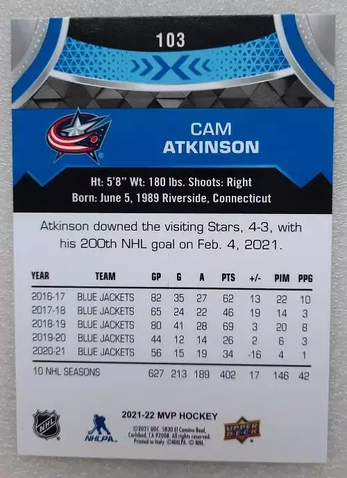 НХЛ Кэм Аткинсон Коламбус Блю Джекетс № 103 блю 1