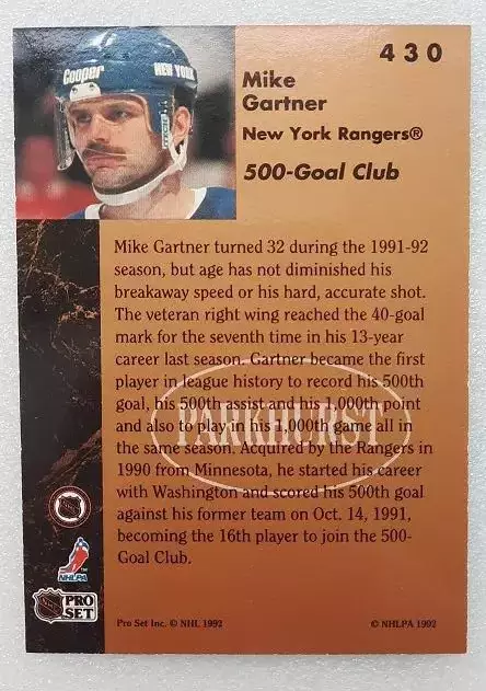 НХЛ Майк Гартнер Нью-Йорк Рейнджерс № 430 1