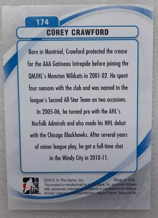 НХЛ Кори Кроуфорд Чикаго Блэкхокс № 174 1