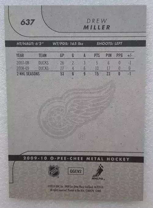 НХЛ Дрю Миллер Детройт Ред Уингз № 637 1