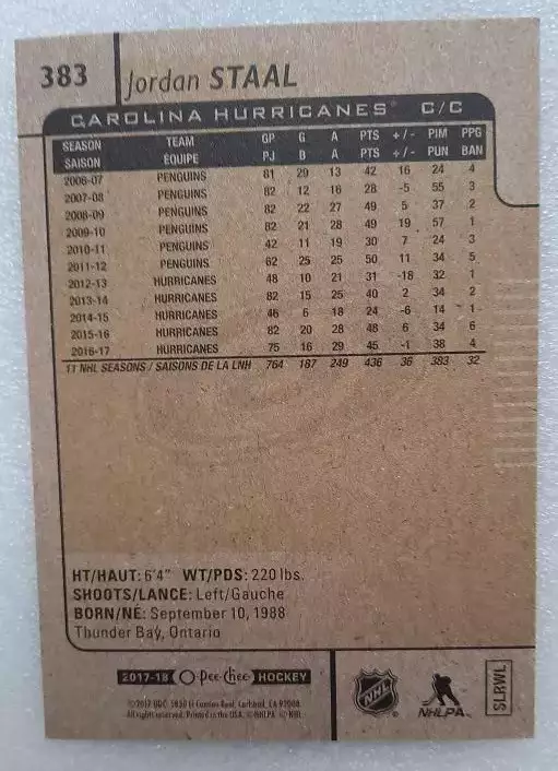 НХЛ Джордан Стаал Каролина Харрикейнз № 383 1