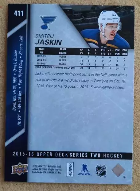 НХЛ Дмитрий Яшкин Сент-Луис Блюз Динамо Москва № 411 1