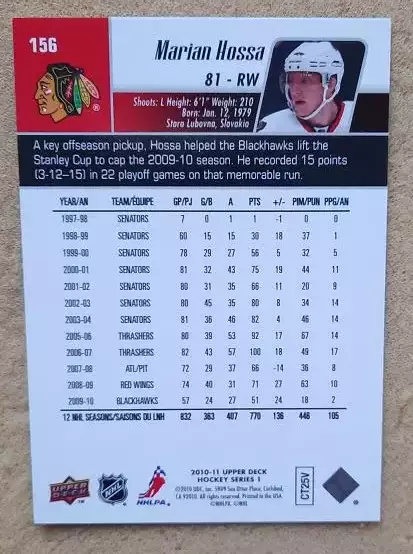 НХЛ Мариан Хосса Чикаго Блэкхокс № 156 1