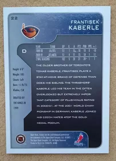 НХЛ Франтишек Каберле Атланта Трэйшерз № 22 1