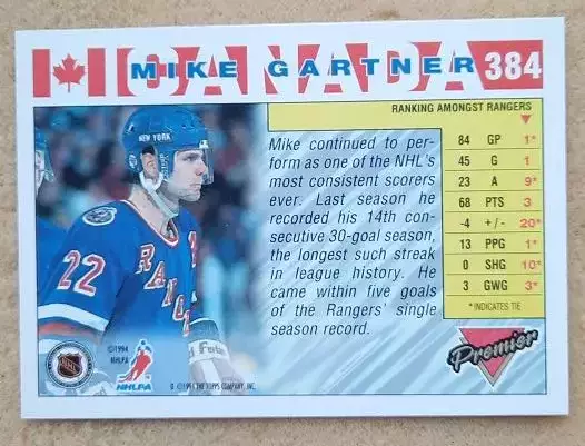 НХЛ Майк Гартнер Нью-Йорк Рейнджерс № 3848 1