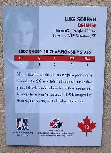 НХЛ Люк Шенн Кутюр Канада № 13 1