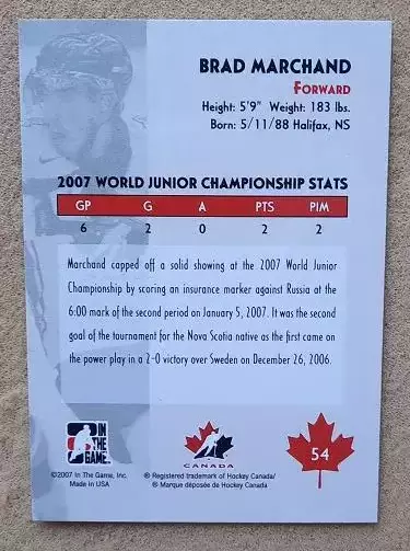НХЛ Бред Маршанд Канада № 54 1