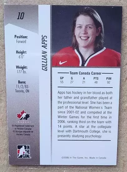 НХЛ Джиллиан Эппс Канада № 10 1
