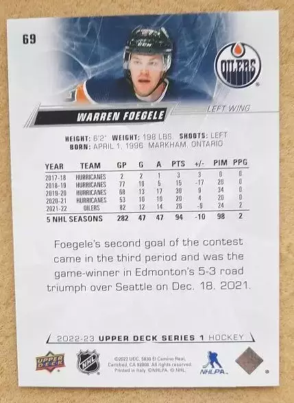 НХЛ Уоррен Фогеле Эдмонтон Ойлерз № 69 1