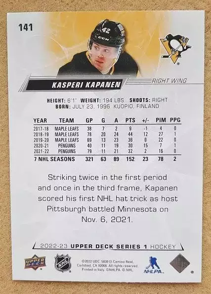 НХЛ Каспери Капанен Питтсбург Пингвинз № 141 1