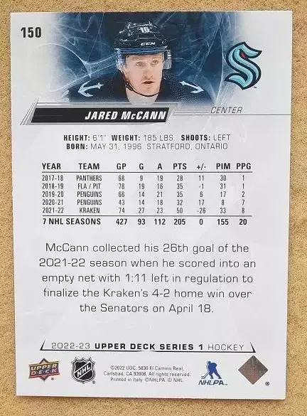 НХЛ Джаред Макканн Сиэтл Кракен № 150 1