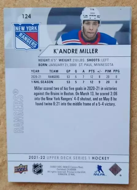 НХЛ К'Андре Миллер Нью-Йорк Рейнджерс № 124 1