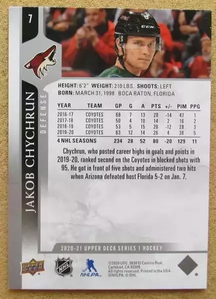 НХЛ Якоб Чичрун Аризона Койотис № 7 1