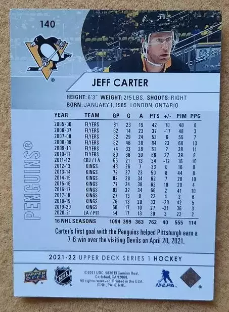 НХЛ Джефф Картер Питтсбург Пингвинз № 140 1
