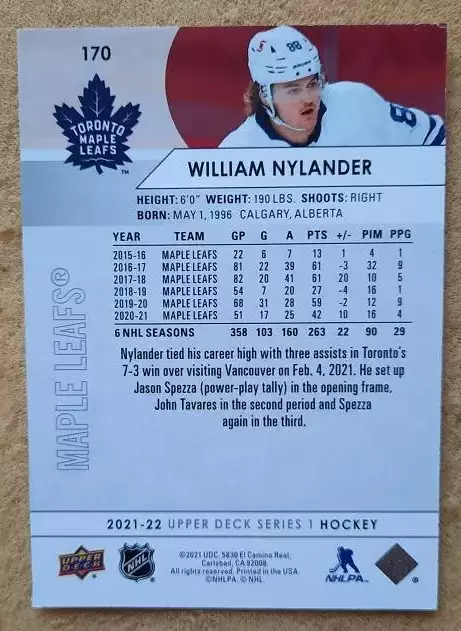 НХЛ Вильям Нюландер Торонто Мэйпл Лифс № 170 1