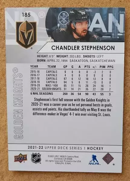 НХЛ Чандлер Стефенсон Вегас Голден Найтс № 185 1
