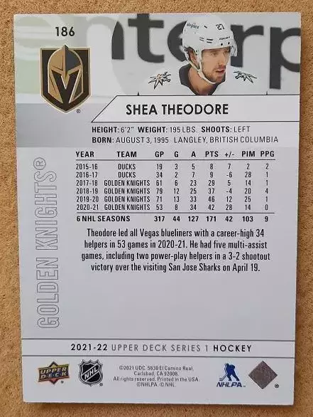 НХЛ Ши Теодор Вегас Голден Найтс № 186 1