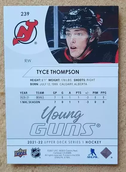 НХЛ Тайс Томпсон Нью-Джерси Дэвилз № 239 1