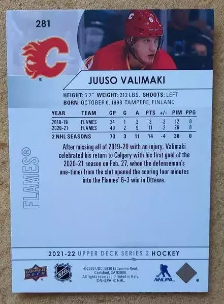 НХЛ Юуссо Вялимяки Калгари Флэймз № 281 1