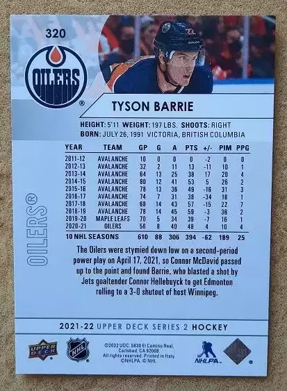 НХЛ Тайсон Бэрри Эдмонтон Ойлерз № 320 1