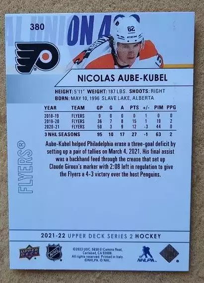 НХЛ Николас Обе-Кубель Филадельфия Флайерз № 380 1