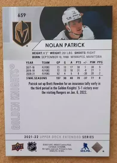 НХЛ Нолан Патрик Вегас Голден Найтс № 659 1