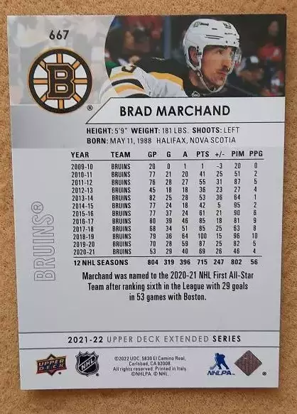 НХЛ Бред Маршанд Бостон Брюинз № 667 1