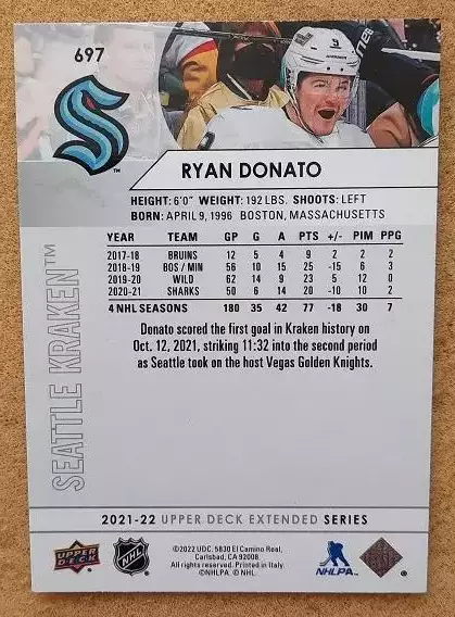 НХЛ Райан Донато Сиэтл Кракен № 697 1