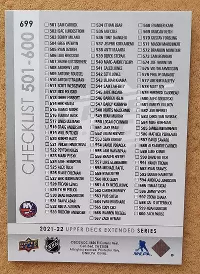 НХЛ Зак Паризе Здено Хара Нью-Йорк Айлендерс № 699 чек-лист 1
