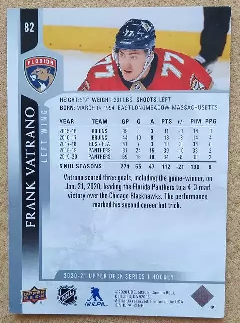 НХЛ Фрэнк Ватрано Флорида Пантерз № 82 1