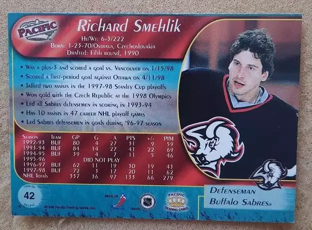 НХЛ Ричард Смехлик Баффало Сейбрз № 42 1