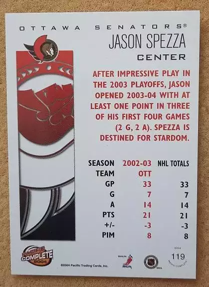 НХЛ Джейсон Спецца Оттава Сенаторз № 119 1