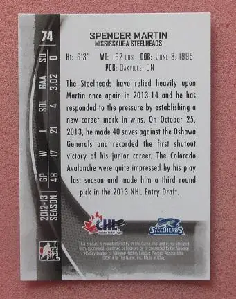 НХЛ Спенсер Мартин Миссиссога Стилхедс ЦСКА Москва № 74 1